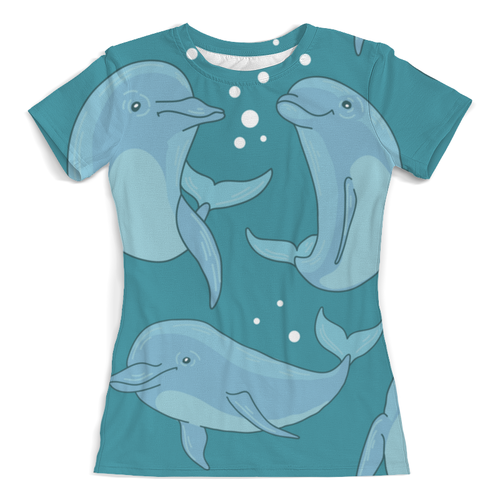 Заказать женскую футболку в Москве. Футболка с полной запечаткой (женская) Дельфины от T-shirt print  - готовые дизайны и нанесение принтов.