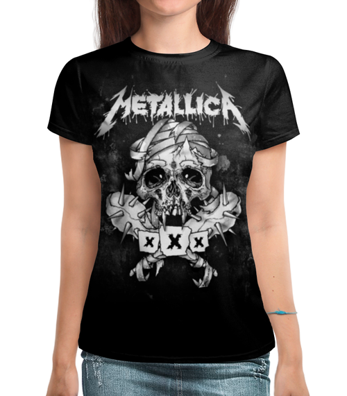 Заказать женскую футболку в Москве. Футболка с полной запечаткой (женская) Metallica от geekbox - готовые дизайны и нанесение принтов.