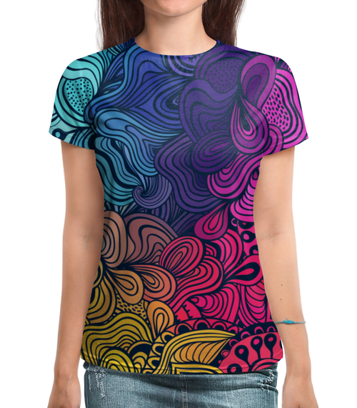Заказать женскую футболку в Москве. Футболка с полной запечаткой (женская) RAINBOW от CoolDesign - готовые дизайны и нанесение принтов.