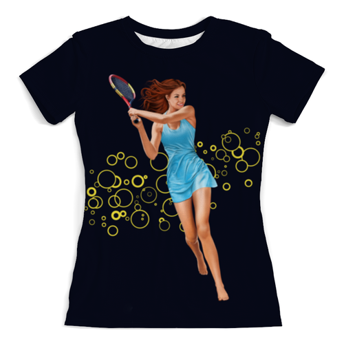 Заказать женскую футболку в Москве. Футболка с полной запечаткой (женская) Девушка с теннисной ракеткой от Shdomon - готовые дизайны и нанесение принтов.