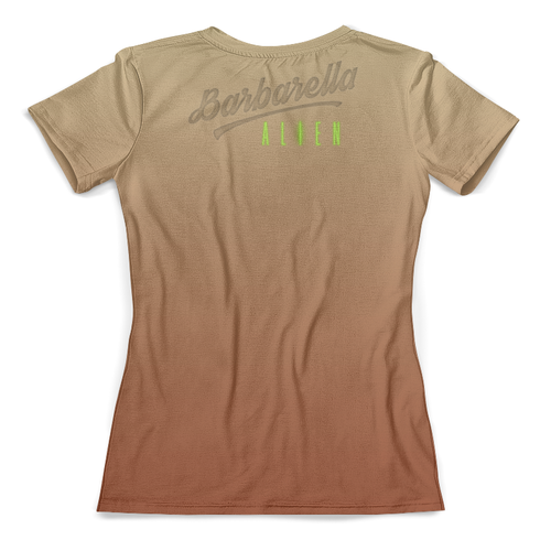 Заказать женскую футболку в Москве. Футболка с полной запечаткой (женская) Barbarella & Alien от balden - готовые дизайны и нанесение принтов.