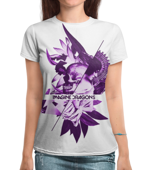 Заказать женскую футболку в Москве. Футболка с полной запечаткой (женская) Imagine Dragons от geekbox - готовые дизайны и нанесение принтов.