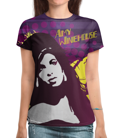 Заказать женскую футболку в Москве. Футболка с полной запечаткой (женская) Amy Winehouse от Илья Щеблецов - готовые дизайны и нанесение принтов.