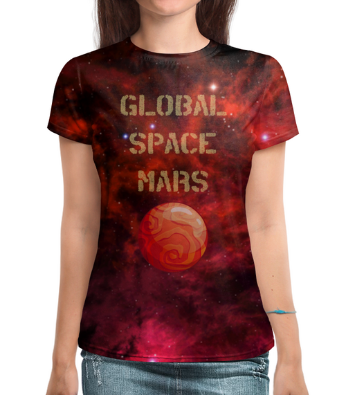 Заказать женскую футболку в Москве. Футболка с полной запечаткой (женская) Global Space Mаgic Mars (коллекция №1) от Global Space Magic  - готовые дизайны и нанесение принтов.