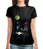 Заказать женскую футболку в Москве. Футболка с полной запечаткой (женская) Зеленоглазая кошка от ELENA ZHARINOVA - готовые дизайны и нанесение принтов.