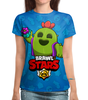 Заказать женскую футболку в Москве. Футболка с полной запечаткой (женская) BRAWL STARS SPIKE от geekbox - готовые дизайны и нанесение принтов.