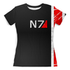 Заказать женскую футболку в Москве. Футболка с полной запечаткой (женская) N7 Mass Effect от galaxy secret - готовые дизайны и нанесение принтов.