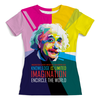 Заказать женскую футболку в Москве. Футболка с полной запечаткой (женская) Альберт Эйнштейн от geekbox - готовые дизайны и нанесение принтов.