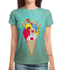 Заказать женскую футболку в Москве. Футболка с полной запечаткой (женская) Мороженое  от T-shirt print  - готовые дизайны и нанесение принтов.