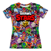 Заказать женскую футболку в Москве. Футболка с полной запечаткой (женская) BRAWL STARS от geekbox - готовые дизайны и нанесение принтов.
