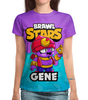 Заказать женскую футболку в Москве. Футболка с полной запечаткой (женская) BRAWL STARS GENE от geekbox - готовые дизайны и нанесение принтов.