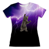 Заказать женскую футболку в Москве. Футболка с полной запечаткой (женская) Кот и молния от THE_NISE  - готовые дизайны и нанесение принтов.