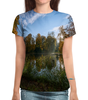 Заказать женскую футболку в Москве. Футболка с полной запечаткой (женская) Деревья у озера от THE_NISE  - готовые дизайны и нанесение принтов.