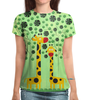 Заказать женскую футболку в Москве. Футболка с полной запечаткой (женская) Жирафы в сладком лесу от ПРИНТЫ ПЕЧАТЬ  - готовые дизайны и нанесение принтов.