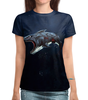 Заказать женскую футболку в Москве. Футболка с полной запечаткой (женская) Акула зомби от T-shirt print  - готовые дизайны и нанесение принтов.