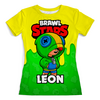 Заказать женскую футболку в Москве. Футболка с полной запечаткой (женская) BRAWL STARS LEON от geekbox - готовые дизайны и нанесение принтов.