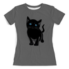 Заказать женскую футболку в Москве. Футболка с полной запечаткой (женская) Чёрный котёнок. от lissaart@yandex.ru - готовые дизайны и нанесение принтов.
