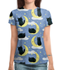 Заказать женскую футболку в Москве. Футболка с полной запечаткой (женская) Лунные коты от T-shirt print  - готовые дизайны и нанесение принтов.