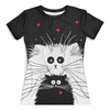 Заказать женскую футболку в Москве. Футболка с полной запечаткой (женская) Белый кот черная кошка  от ПРИНТЫ ПЕЧАТЬ  - готовые дизайны и нанесение принтов.