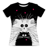 Заказать женскую футболку в Москве. Футболка с полной запечаткой (женская) Белый кот черная кошка от ПРИНТЫ ПЕЧАТЬ  - готовые дизайны и нанесение принтов.
