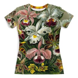 Заказать женскую футболку в Москве. Футболка с полной запечаткой (женская) Орхидеи (Orchideae, Ernst Haeckel) от Apfelbaum - готовые дизайны и нанесение принтов.