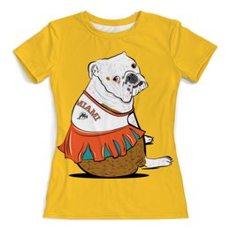 Заказать женскую футболку в Москве. Футболка с полной запечаткой (женская) Собачка на отдыхе (1) от ПРИНТЫ ПЕЧАТЬ  - готовые дизайны и нанесение принтов.