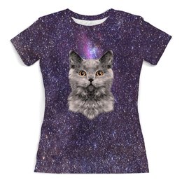 Заказать женскую футболку в Москве. Футболка с полной запечаткой (женская) котик от THE_NISE  - готовые дизайны и нанесение принтов.