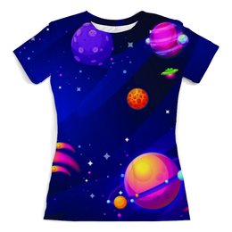 Заказать женскую футболку в Москве. Футболка с полной запечаткой (женская) Планеты от THE_NISE  - готовые дизайны и нанесение принтов.