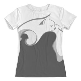 Заказать женскую футболку в Москве. Футболка с полной запечаткой (женская) Line cat от frau - готовые дизайны и нанесение принтов.