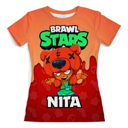 Заказать женскую футболку в Москве. Футболка с полной запечаткой (женская) BRAWL STARS NITA от geekbox - готовые дизайны и нанесение принтов.