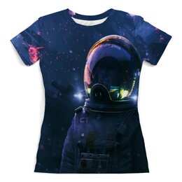 Заказать женскую футболку в Москве. Футболка с полной запечаткой (женская) Космонавт от RU_STORE  - готовые дизайны и нанесение принтов.