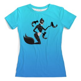 Заказать женскую футболку в Москве. Футболка с полной запечаткой (женская) Женщина кошка от ПРИНТЫ ПЕЧАТЬ  - готовые дизайны и нанесение принтов.