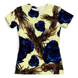 Заказать женскую футболку в Москве. Футболка с полной запечаткой (женская) синие розы от THE_NISE  - готовые дизайны и нанесение принтов.