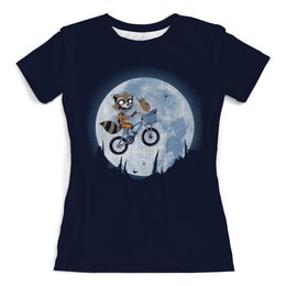 Заказать женскую футболку в Москве. Футболка с полной запечаткой (женская) Енотик на луне от T-shirt print  - готовые дизайны и нанесение принтов.