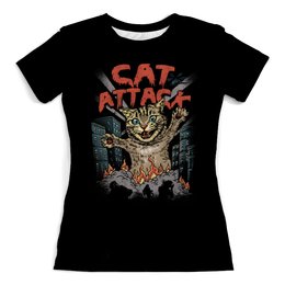 Заказать женскую футболку в Москве. Футболка с полной запечаткой (женская) Cat attack от T-shirt print  - готовые дизайны и нанесение принтов.