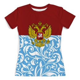 Заказать женскую футболку в Москве. Футболка с полной запечаткой (женская) Цветы и герб от THE_NISE  - готовые дизайны и нанесение принтов.
