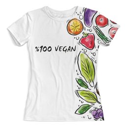 Заказать женскую футболку в Москве. Футболка с полной запечаткой (женская) 100% Vegan от vegan@thespaceway.info - готовые дизайны и нанесение принтов.