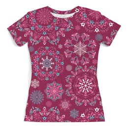 Заказать женскую футболку в Москве. Футболка с полной запечаткой (женская) снежинки от THE_NISE  - готовые дизайны и нанесение принтов.