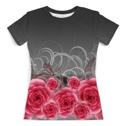 Заказать женскую футболку в Москве. Футболка с полной запечаткой (женская) Красные розы от Ирина - готовые дизайны и нанесение принтов.