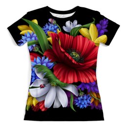Заказать женскую футболку в Москве. Футболка с полной запечаткой (женская) Композиция цветов от weeert - готовые дизайны и нанесение принтов.