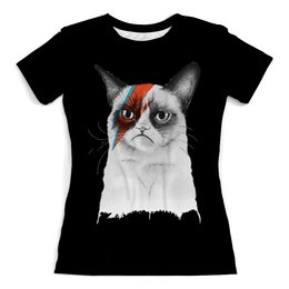 Заказать женскую футболку в Москве. Футболка с полной запечаткой (женская) Grumpy Cat x David Bowie от Amerikanka - готовые дизайны и нанесение принтов.