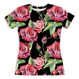 Заказать женскую футболку в Москве. Футболка с полной запечаткой (женская) букет роз от THE_NISE  - готовые дизайны и нанесение принтов.