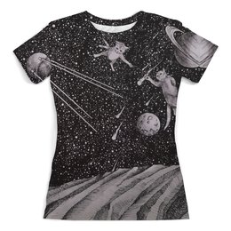 Заказать женскую футболку в Москве. Футболка с полной запечаткой (женская) Котята в космосе от galaxy secret - готовые дизайны и нанесение принтов.