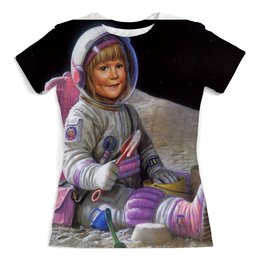 Заказать женскую футболку в Москве. Футболка с полной запечаткой (женская) Маленькая астронавтка  от ПРИНТЫ ПЕЧАТЬ  - готовые дизайны и нанесение принтов.