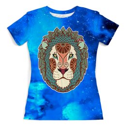 Заказать женскую футболку в Москве. Футболка с полной запечаткой (женская) Зодиак-лев от THE_NISE  - готовые дизайны и нанесение принтов.
