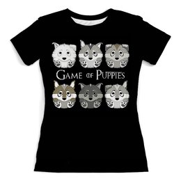 Заказать женскую футболку в Москве. Футболка с полной запечаткой (женская) Собачки (1) от T-shirt print  - готовые дизайны и нанесение принтов.