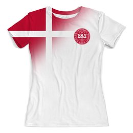 Заказать женскую футболку в Москве. Футболка с полной запечаткой (женская) Сборная Дании от geekbox - готовые дизайны и нанесение принтов.