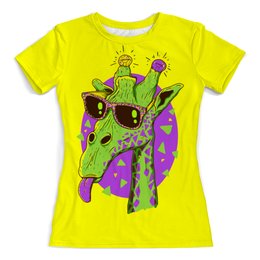 Заказать женскую футболку в Москве. Футболка с полной запечаткой (женская) Забавный жираф от Yaroslava - готовые дизайны и нанесение принтов.