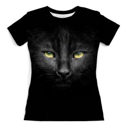 Заказать женскую футболку в Москве. Футболка с полной запечаткой (женская) Черный кот от weeert - готовые дизайны и нанесение принтов.