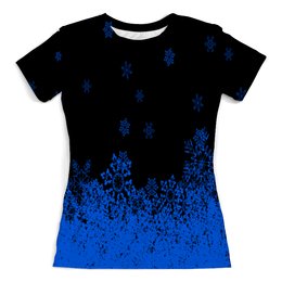 Заказать женскую футболку в Москве. Футболка с полной запечаткой (женская) Синие снежинки от THE_NISE  - готовые дизайны и нанесение принтов.